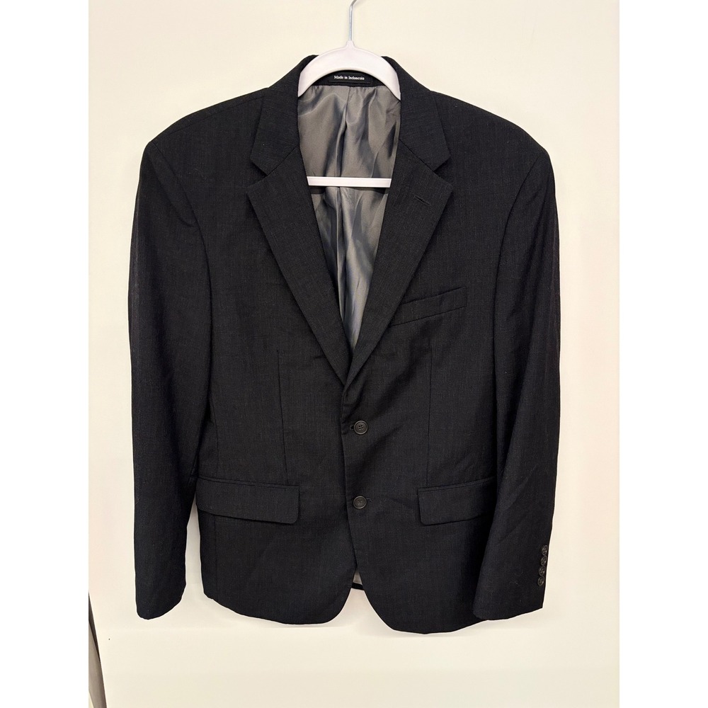 Office Blazer Suit Jacket Top Coat Wool Blend Pronto Uomo Men 38R Charcoal Black